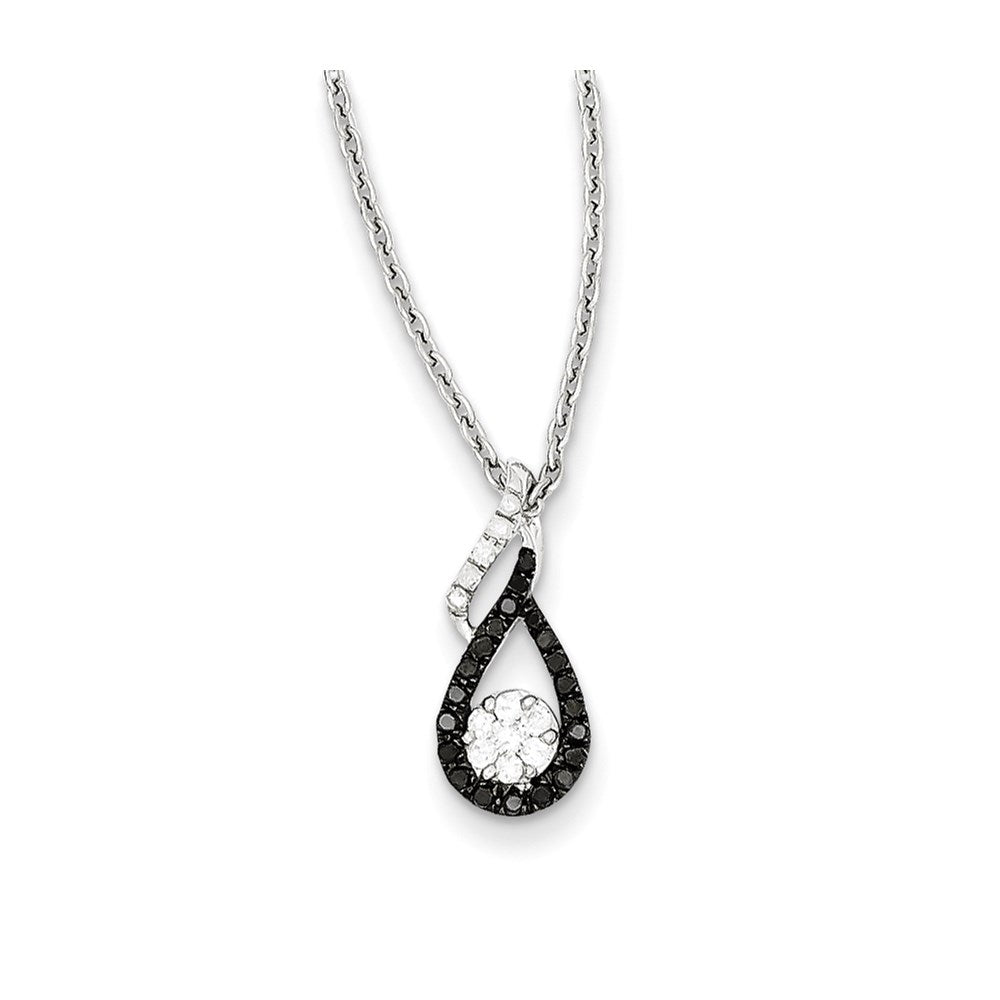 Sterling Silver Rhodium Plated Black & White Diamond Teardrop Pendant