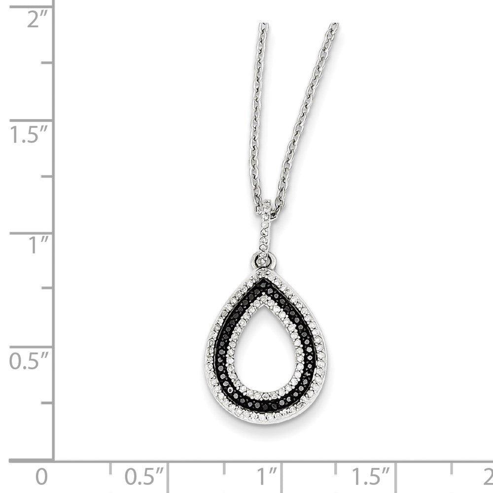 Sterling Silver Black and White Diamond Teardrop Pendant