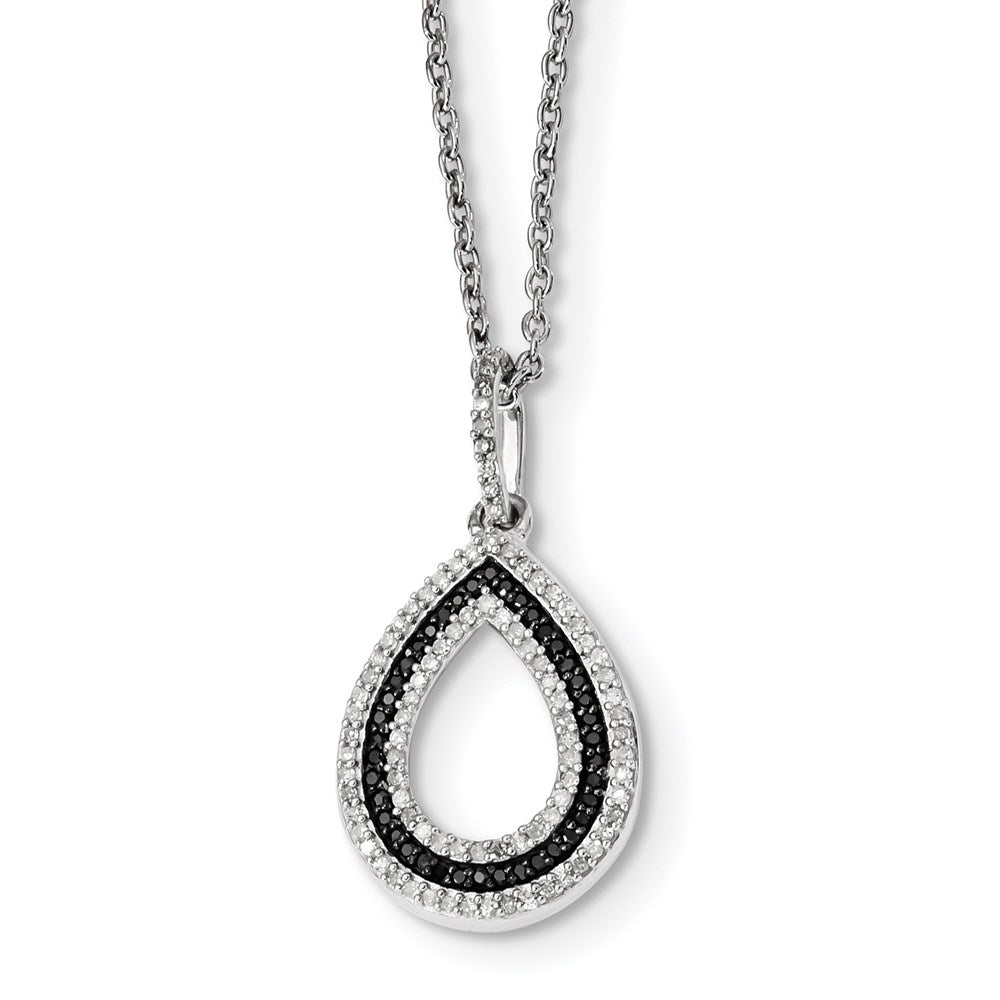 Sterling Silver Black and White Diamond Teardrop Pendant