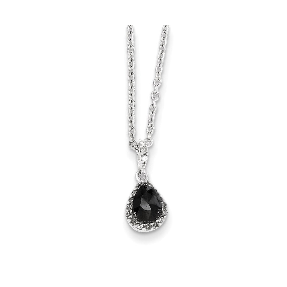 Sterling Silver Black & White Diamond Teardrop Pendant Necklace