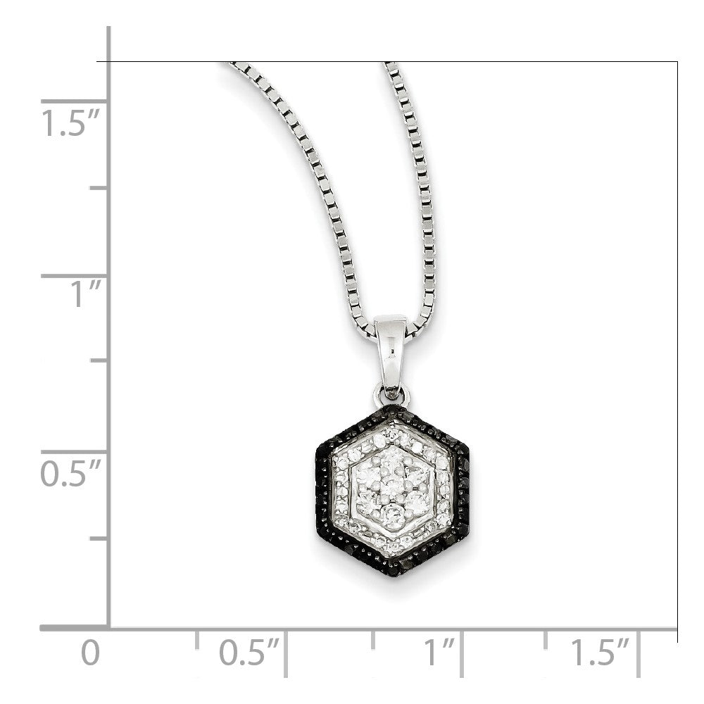 Sterling Silver White & Black Cluster Diamond Pendant