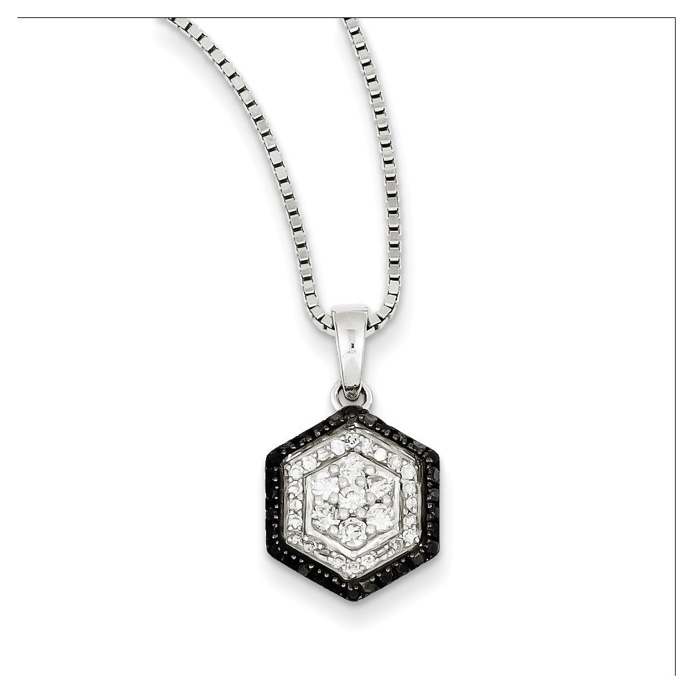 Sterling Silver White & Black Cluster Diamond Pendant