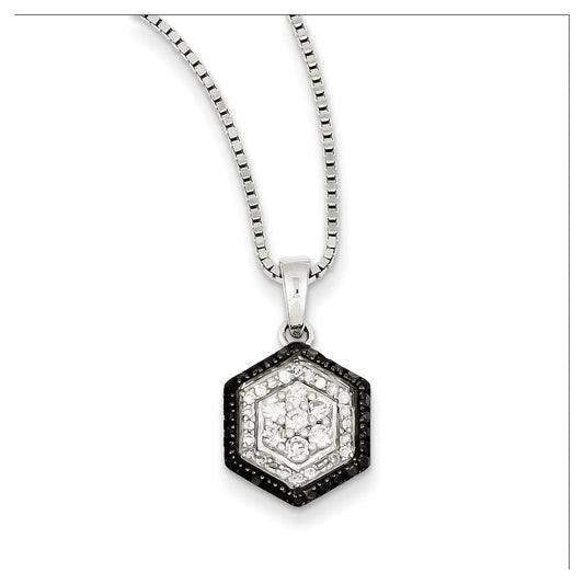 Sterling Silver White & Black Cluster Diamond Pendant