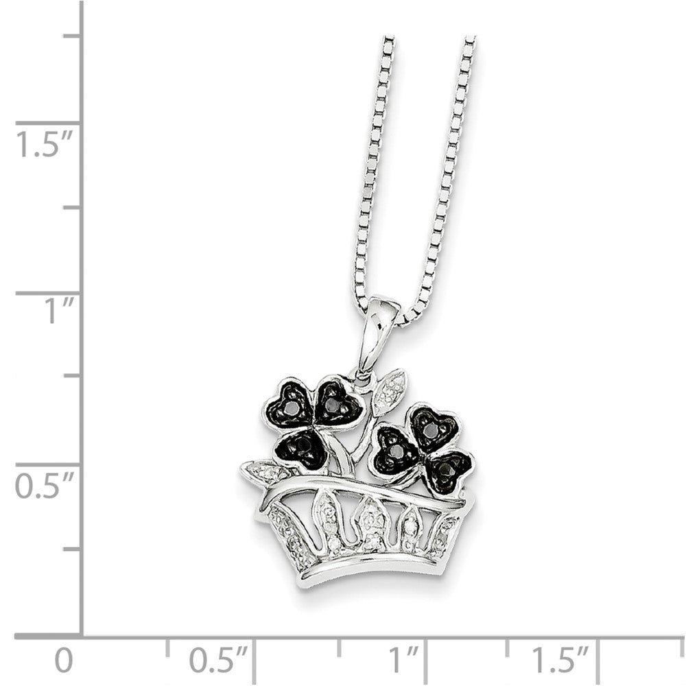 Sterling Silver White & Black Diamond Clovers Pendant