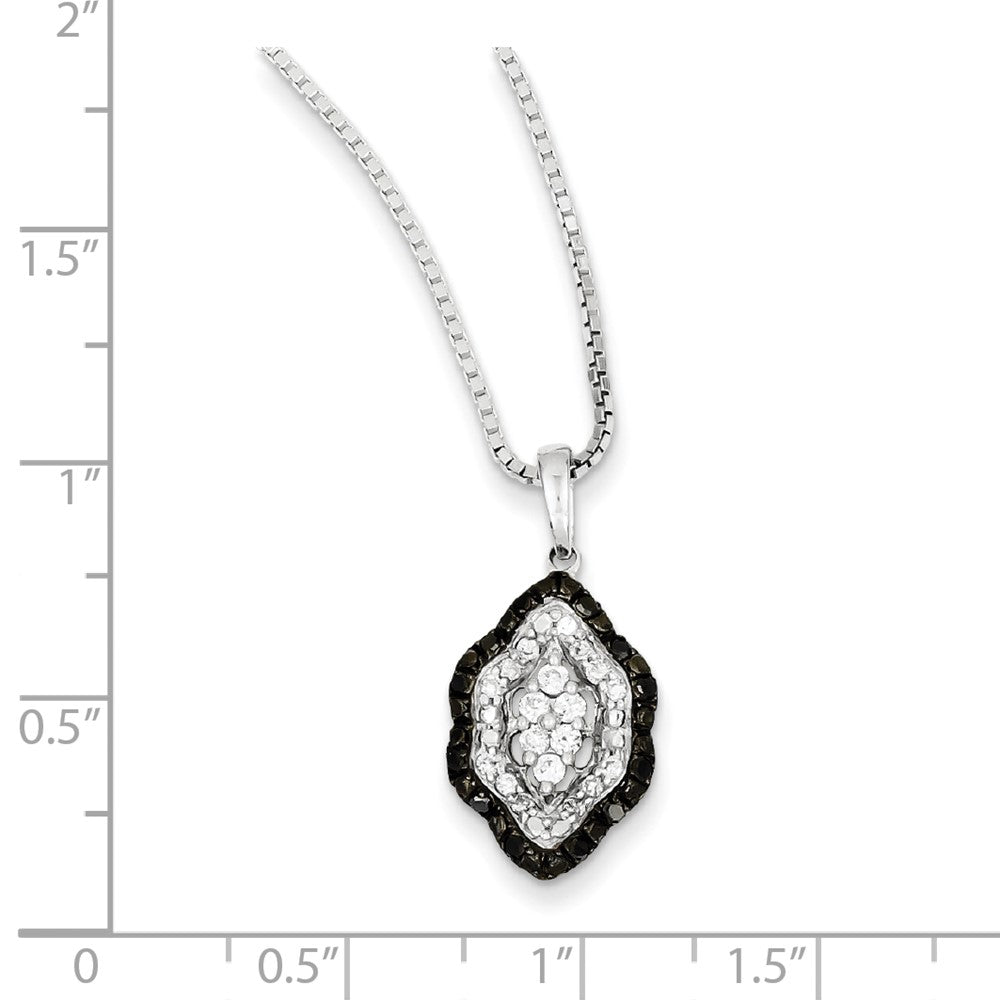 Sterling Silver White & Black Cluster Diamond Pendant