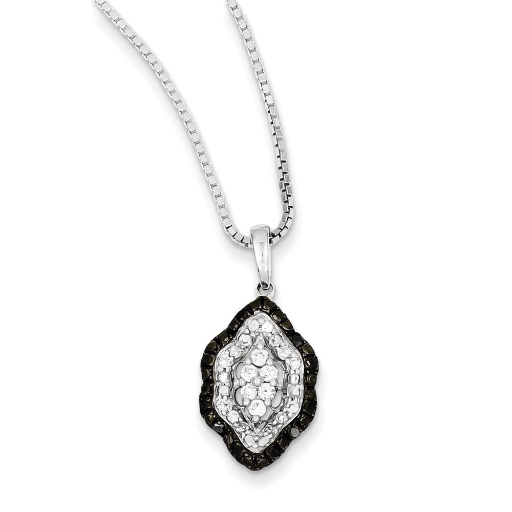 Sterling Silver White & Black Cluster Diamond Pendant