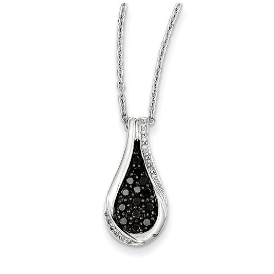 Sterling Silver Black & White Diamond Teardrop Pendant