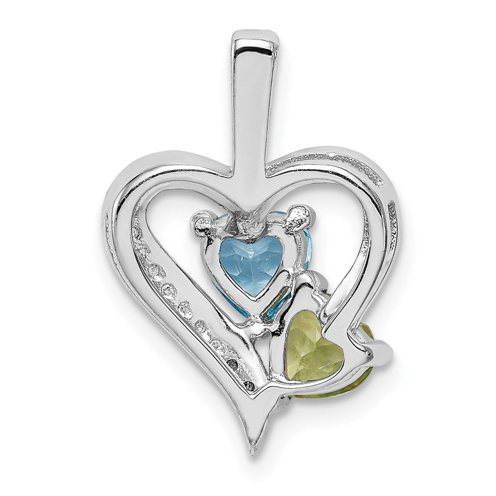 Sterling Silver Rhodium-plated Blue Topaz Peridot Diamond Pendant