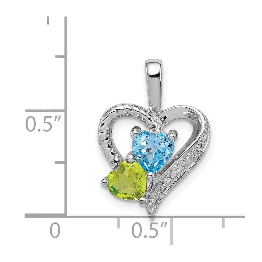 Sterling Silver Rhodium-plated Blue Topaz Peridot Diamond Pendant