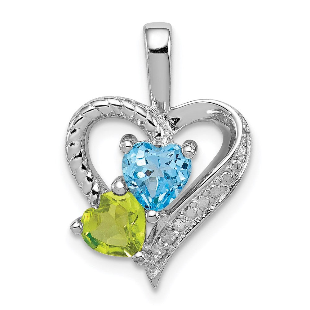 Sterling Silver Rhodium-plated Blue Topaz Peridot Diamond Pendant