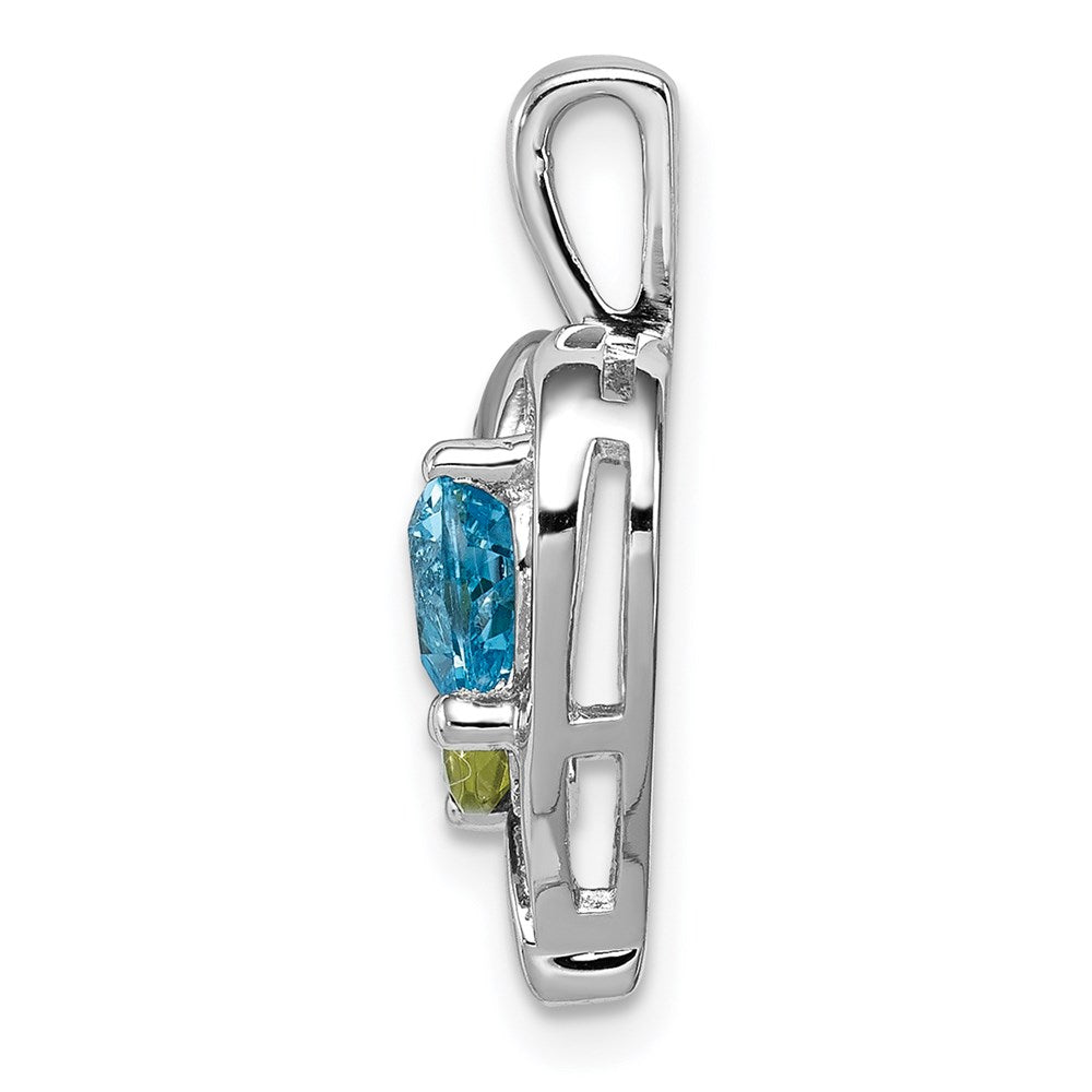 Sterling Silver Rhodium-plated Blue Topaz Peridot Diamond Pendant