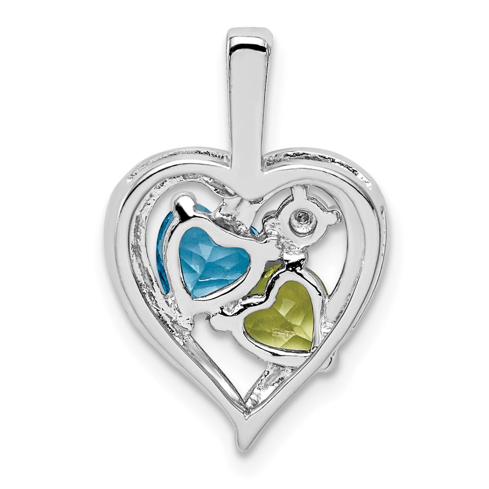 Sterling Silver Rhodium-plated Blue Topaz Peridot Diamond Pendant