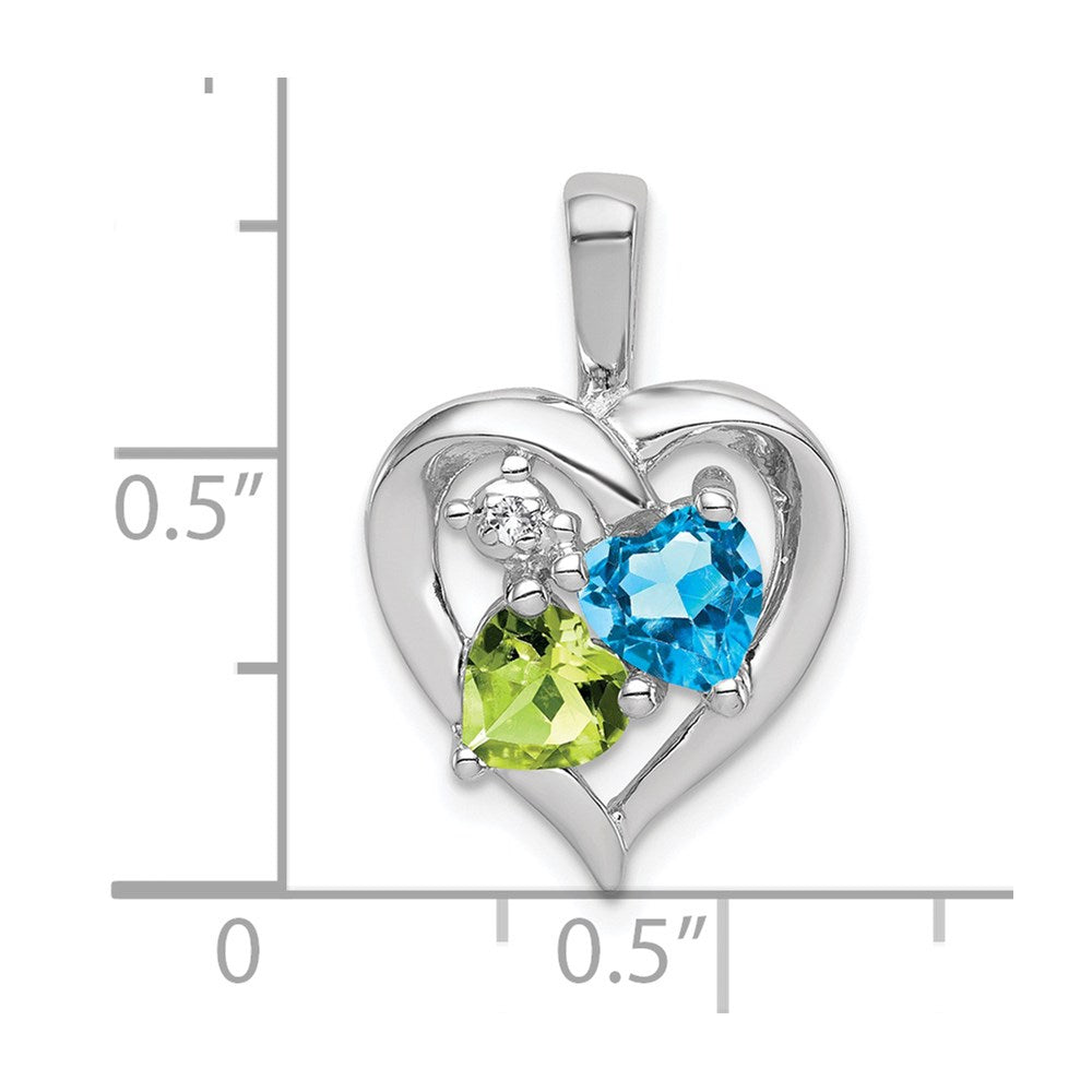 Sterling Silver Rhodium-plated Blue Topaz Peridot Diamond Pendant