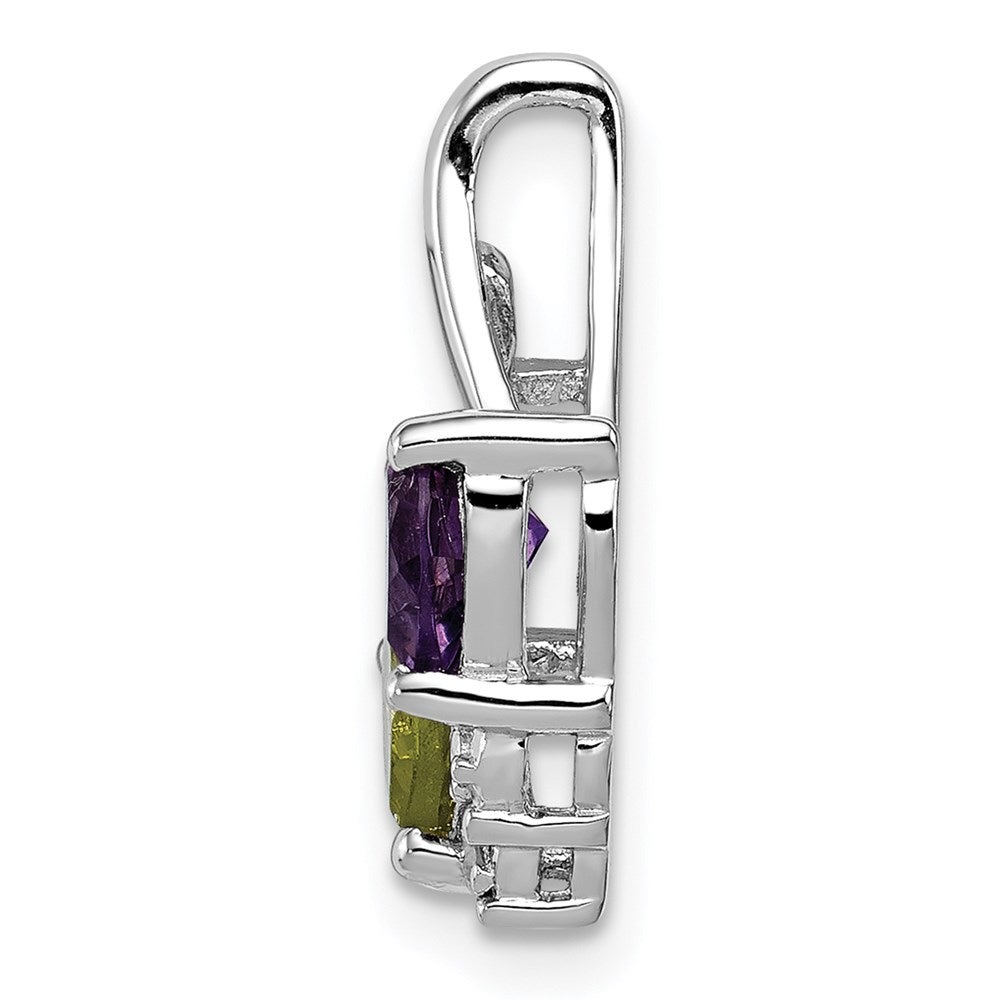 Sterling Silver Rhodium-plated Amethyst & Peridot Diamond Pendant