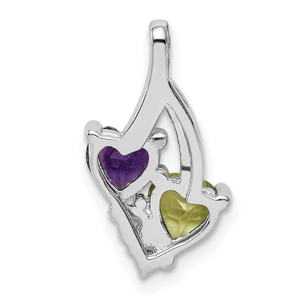 Sterling Silver Rhodium-plated Amethyst & Peridot Diamond Pendant