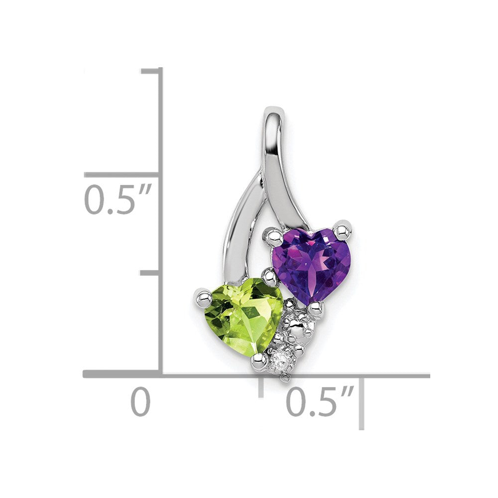 Sterling Silver Rhodium-plated Amethyst & Peridot Diamond Pendant