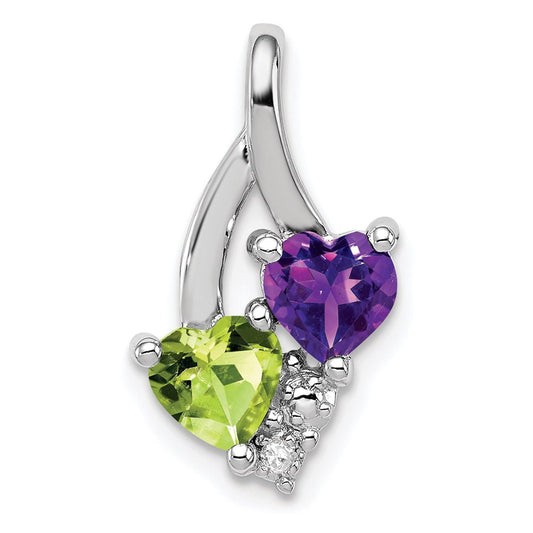 Sterling Silver Rhodium-plated Amethyst & Peridot Diamond Pendant