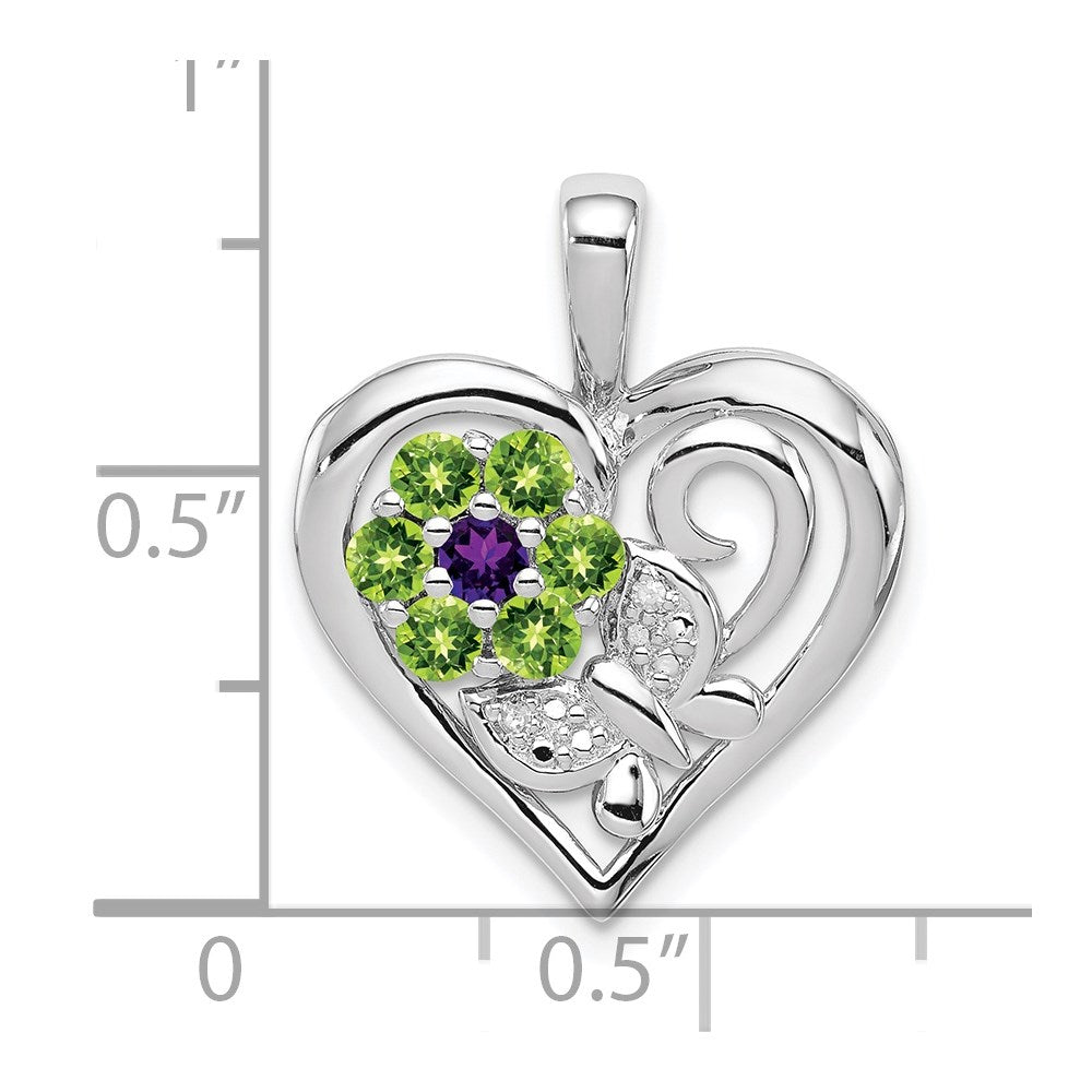 Sterling Silver Rhodium-plated Amethyst and Peridot Diamond Pendant