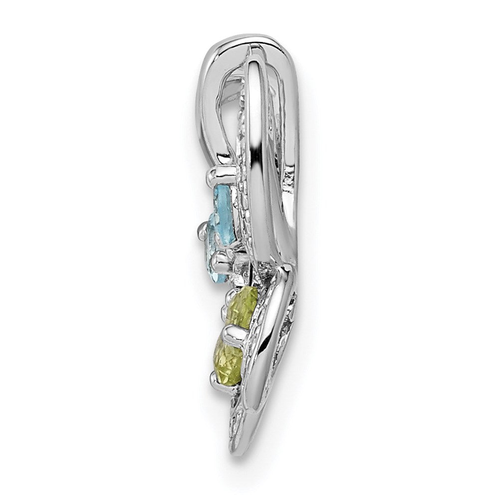 Sterling Silver Rhodium-plated Blue Topaz & Peridot & Diamond Pendant