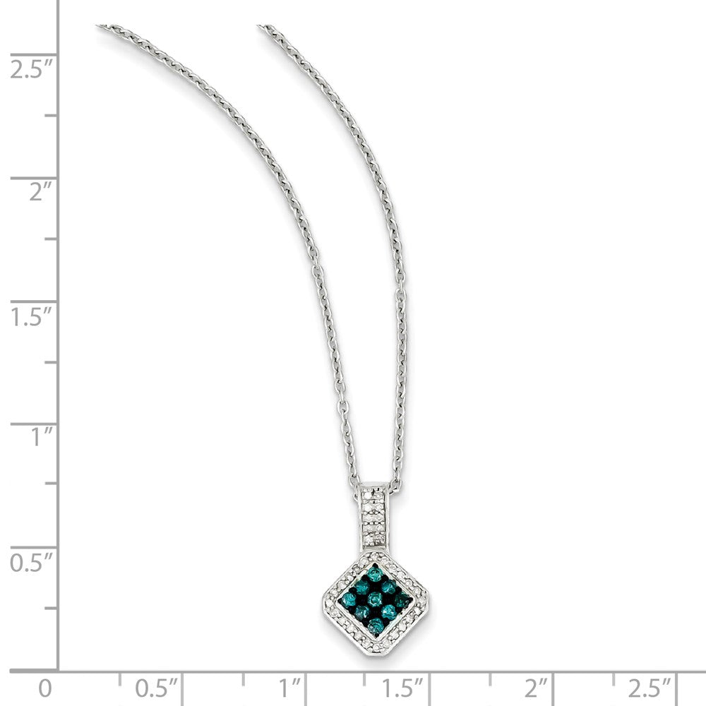 Sterling Silver with White/Blue Diamonds Square Pendant