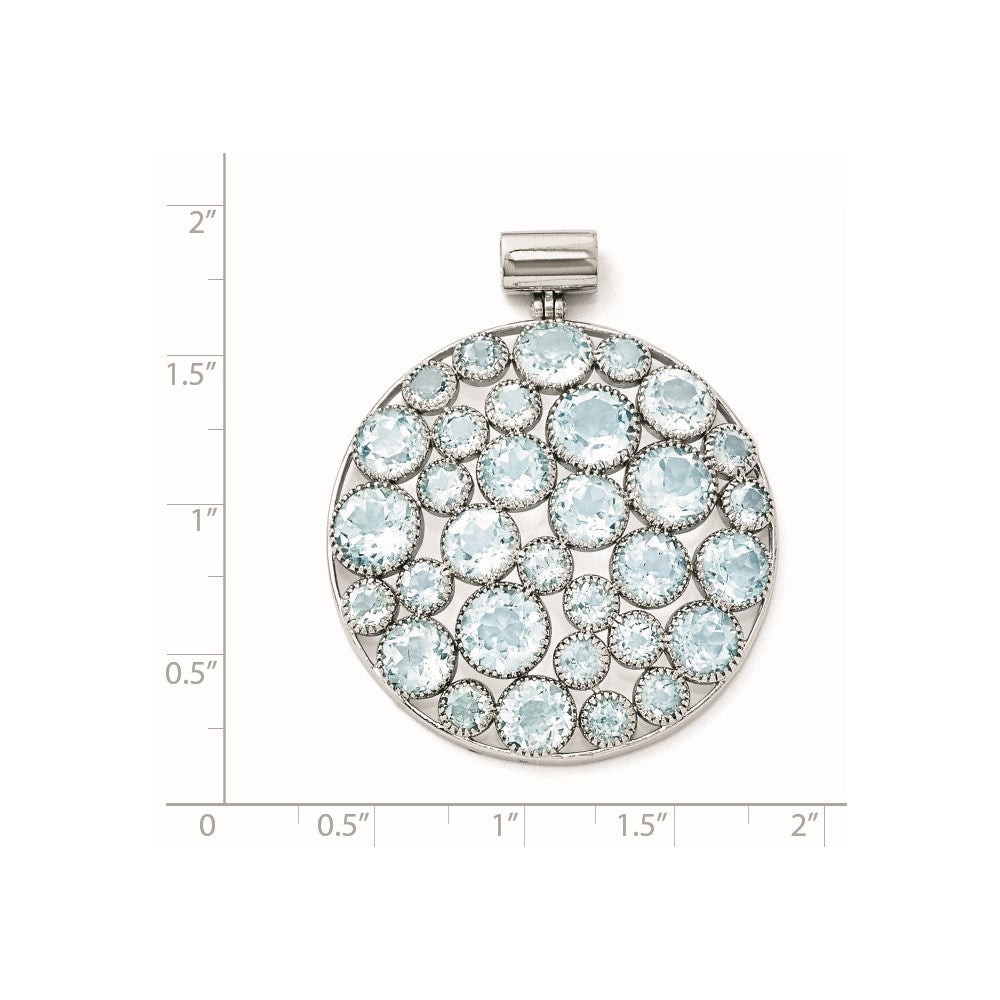 Sterling Silver Rhodium Plated Round Blue Topaz Pendant