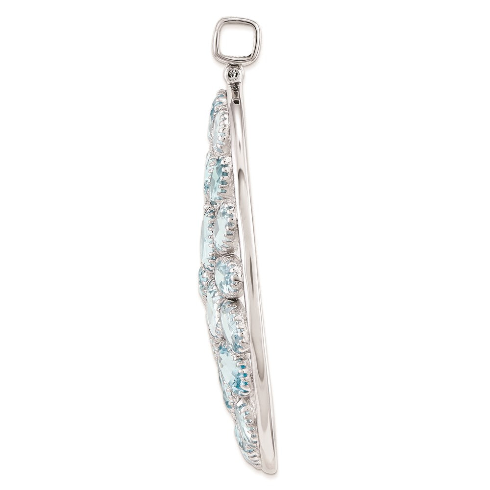 Sterling Silver Rhodium Plated Oval Blue Topaz Pendant