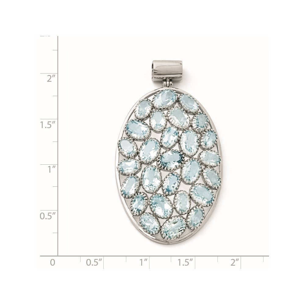 Sterling Silver Rhodium Plated Oval Blue Topaz Pendant