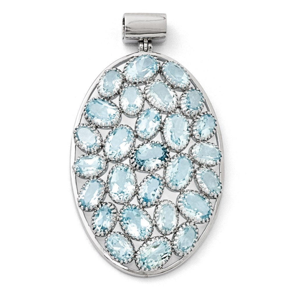 Sterling Silver Rhodium Plated Oval Blue Topaz Pendant