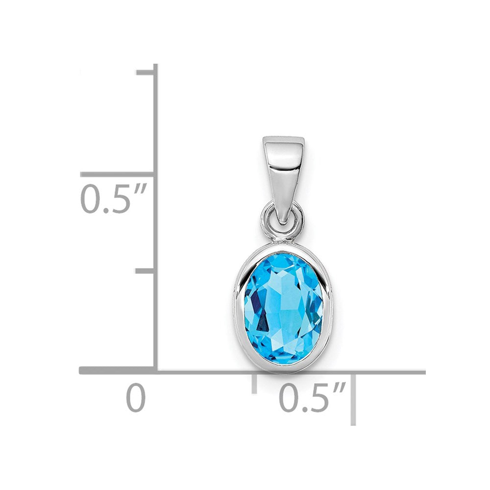 Sterling Silver Rhodium-plated Polished Blue Topaz Oval Pendant