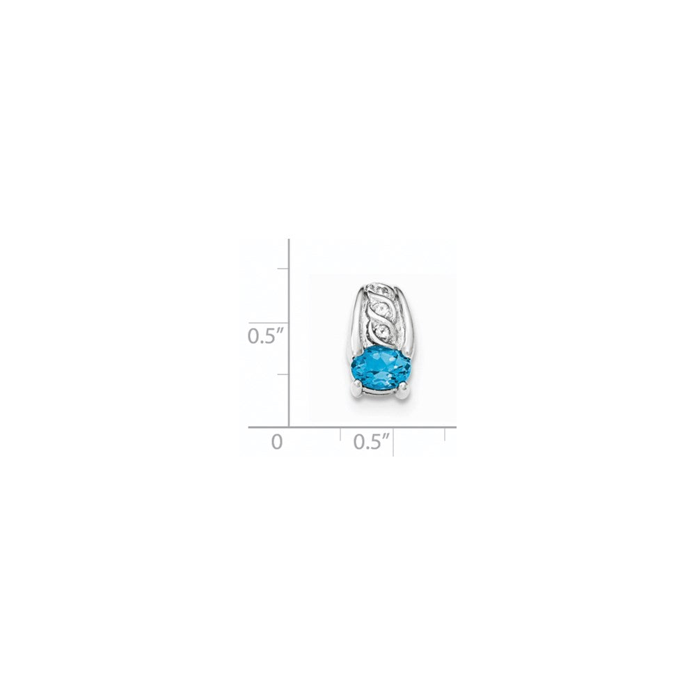 Sterling Silver Rhodium Swiss Blue Topaz & White Topaz Slide Pendant