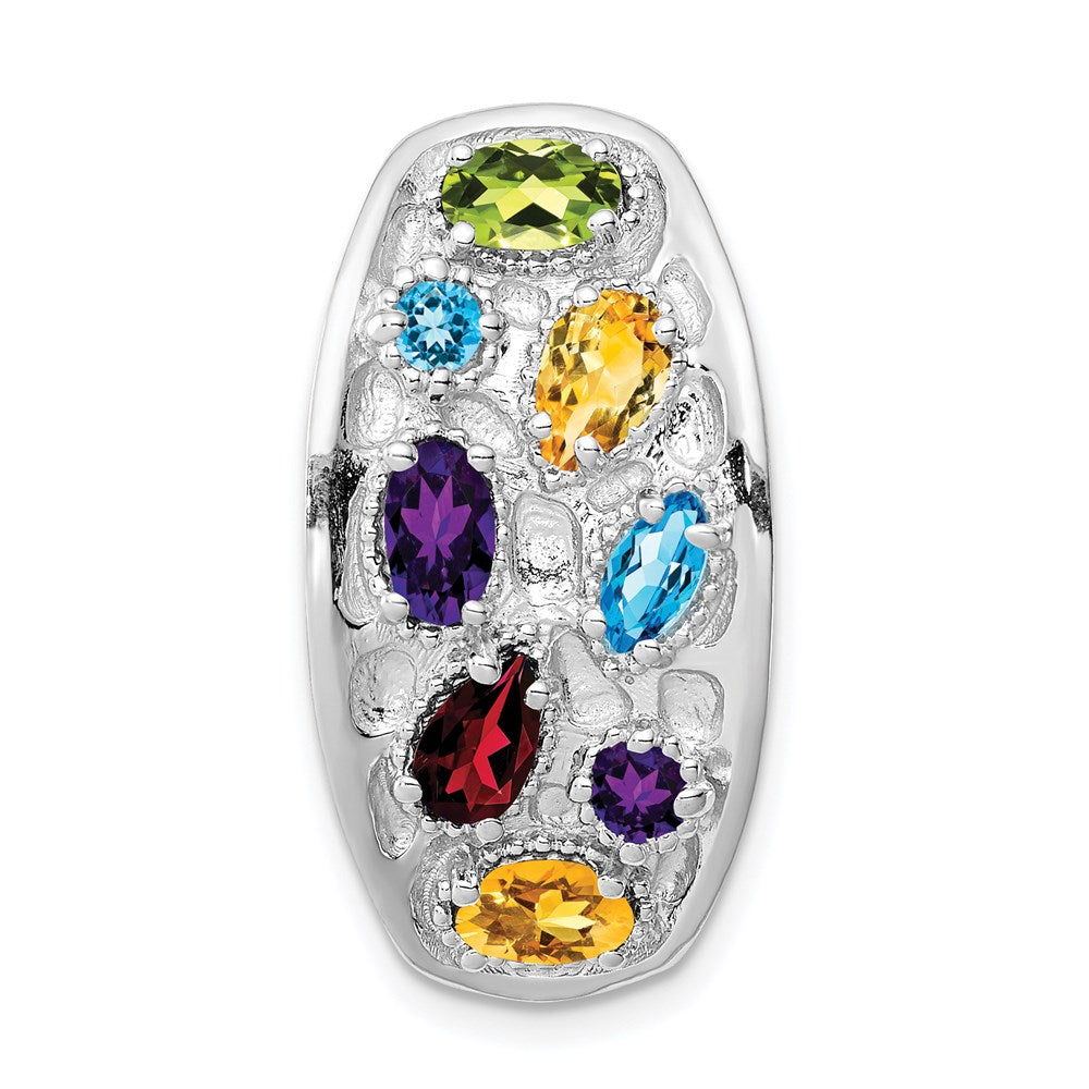 SS Rhodium-plt Amethyst/Citrine/Blue Topaz/Garnet/Peridot Chain Slide