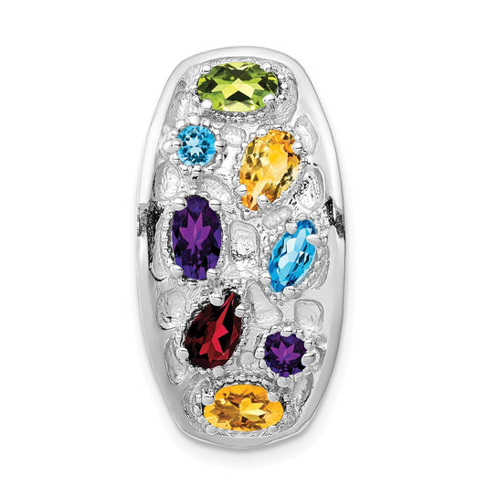 SS Rhodium-plt Amethyst/Citrine/Blue Topaz/Garnet/Peridot Chain Slide