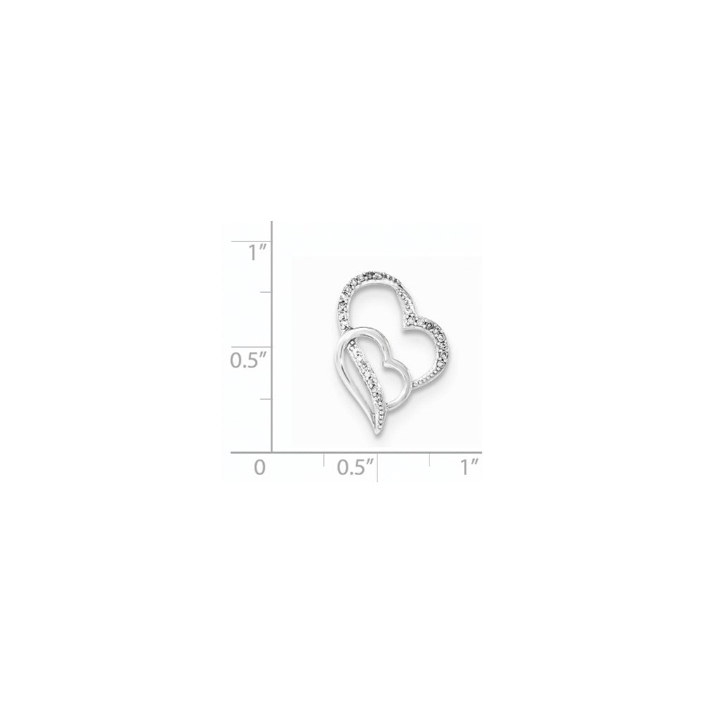 Sterling Silver Diamond Double Heart Slide Pendant