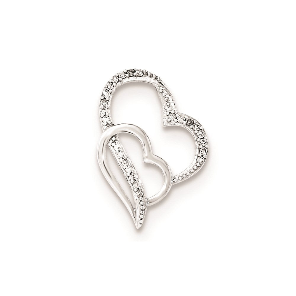 Sterling Silver Diamond Double Heart Slide Pendant