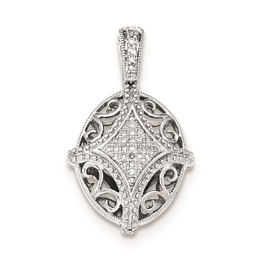 Sterling Silver Diamond Oval Filigree and PavÃ¢â‚¬Å¡ Pendant