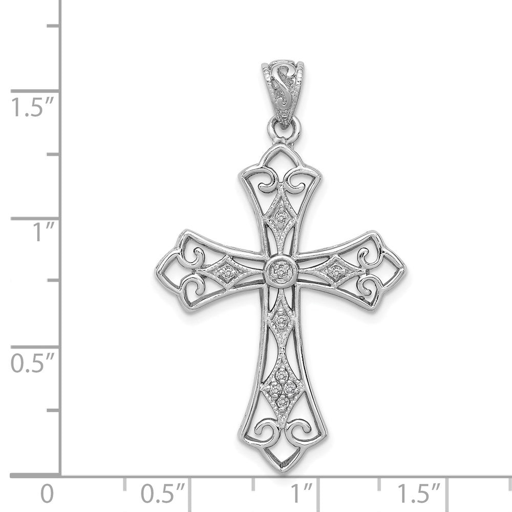 Sterling Silver Rhodium & Diamond Filigree Cross Pendant