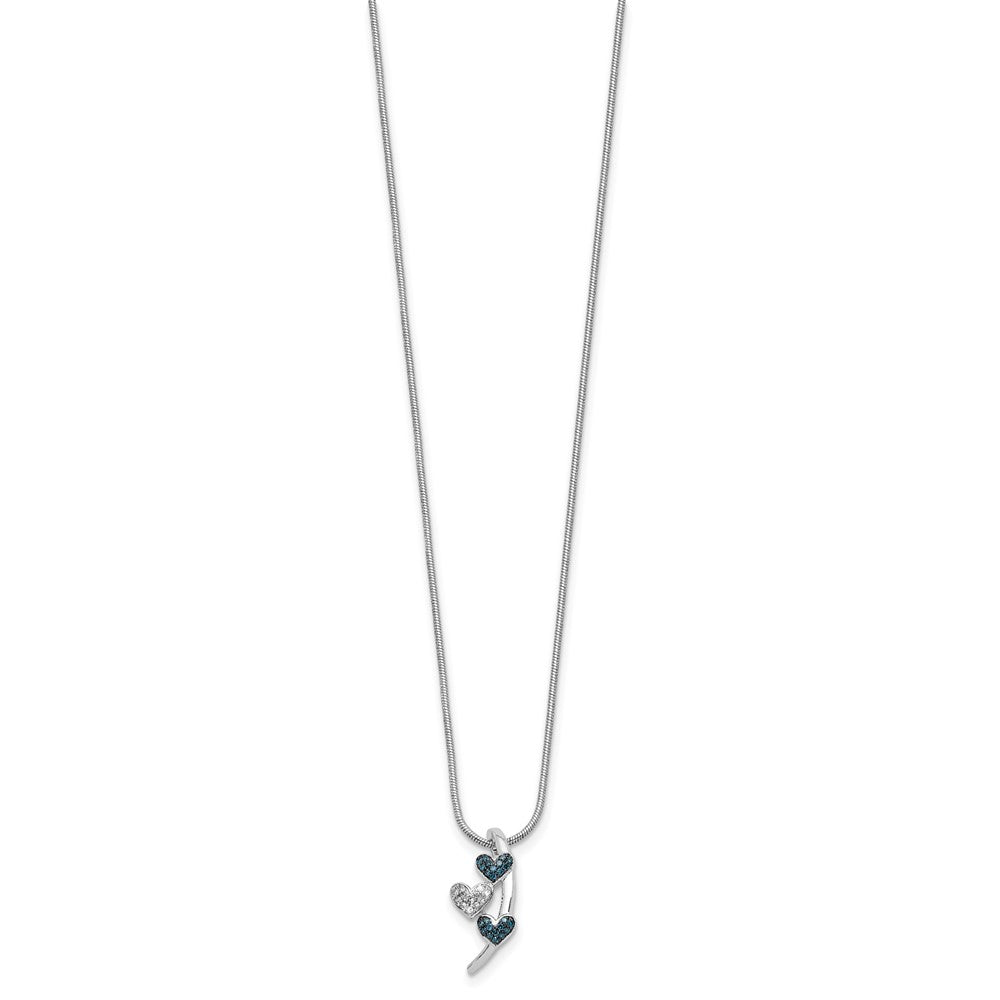 White Night Sterling Silver Rhodium-plated Polished Diamond Blue Diamond Slide 18 inch Necklace with 2 Inch Extender