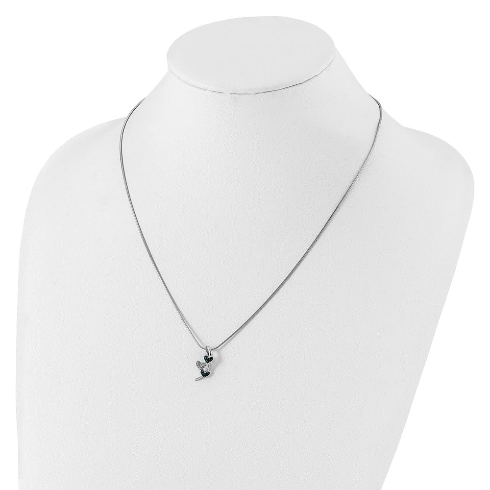 White Night Sterling Silver Rhodium-plated Polished Diamond Blue Diamond Slide 18 inch Necklace with 2 Inch Extender