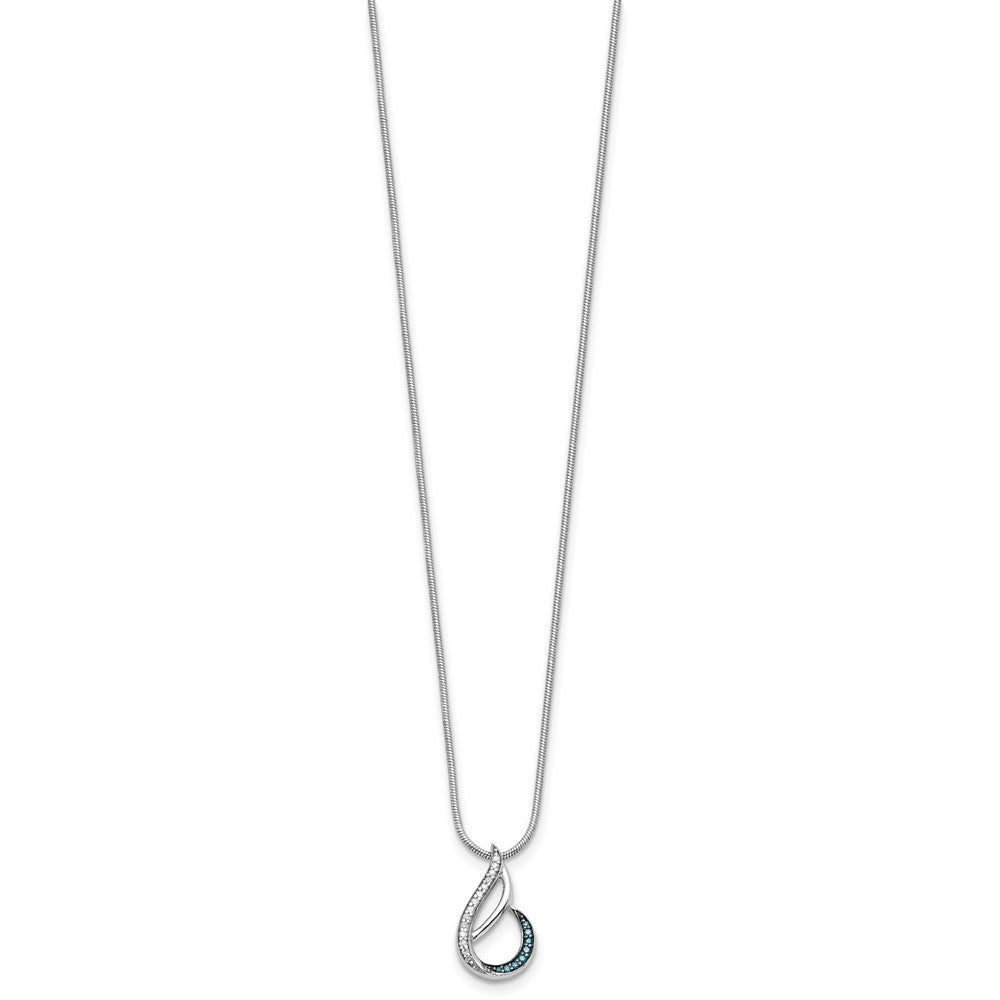 White Night Sterling Silver Rhodium-plated Blue and White Diamond Teardrop 18 Inch Necklace with 2 Inch Extender