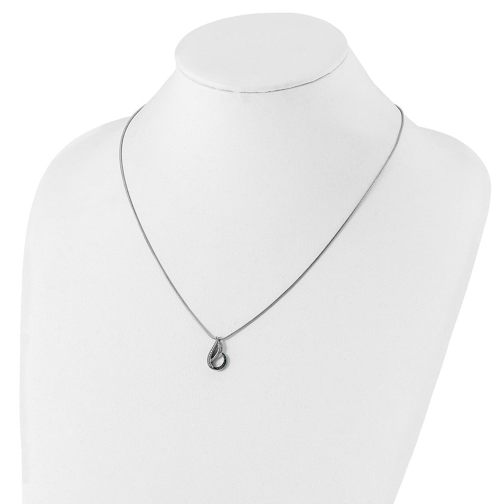 White Night Sterling Silver Rhodium-plated Blue and White Diamond Teardrop 18 Inch Necklace with 2 Inch Extender