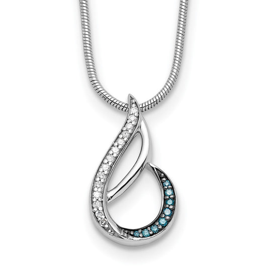 White Night Sterling Silver Rhodium-plated Blue and White Diamond Teardrop 18 Inch Necklace with 2 Inch Extender