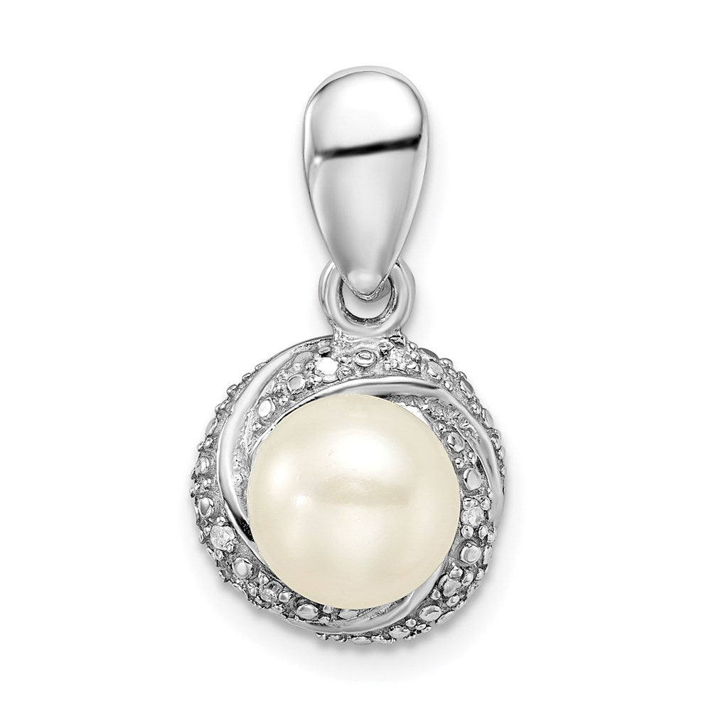 Sterling Silver Rhodium-plated w/Diamond & FWC Pearl Pendant