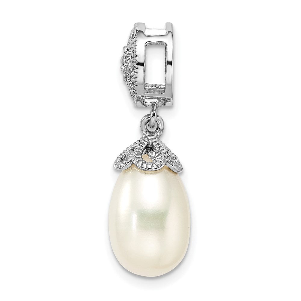 Sterling Silver Rhodium-plated w/Diamond and FWC Pearl Pendant