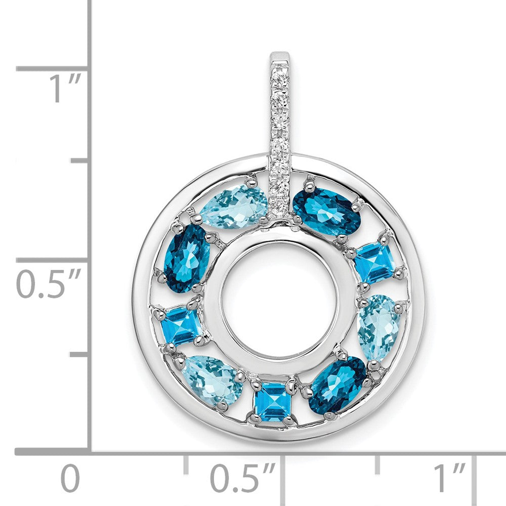 Sterling Silver Blue Topaz & CZ Circle Pendant