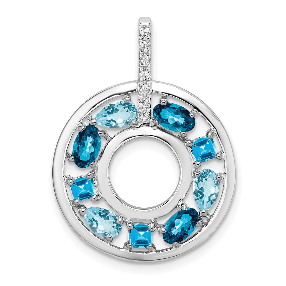 Sterling Silver Blue Topaz & CZ Circle Pendant