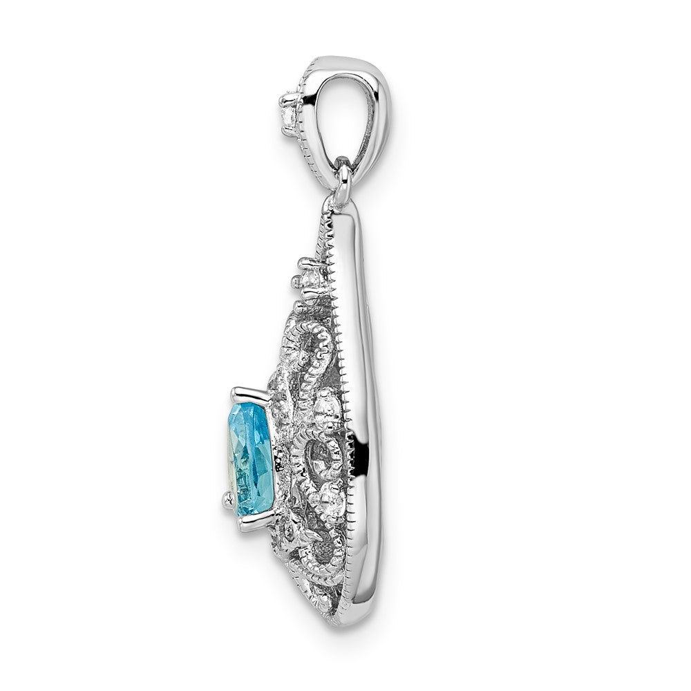 Sterling Silver Rhodium-plated Blue & White Topaz Teardrop Pendant