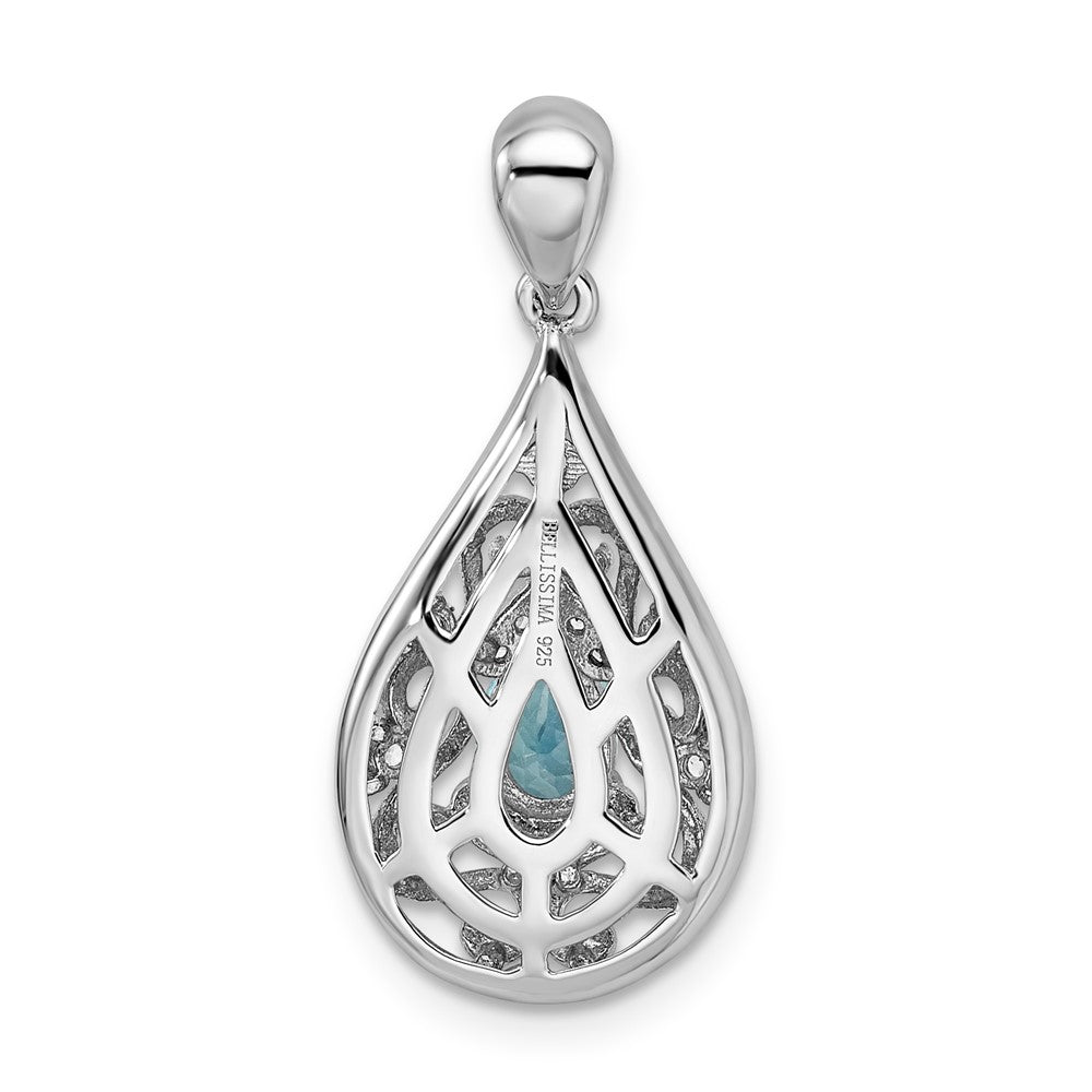 Sterling Silver Rhodium-plated Blue & White Topaz Teardrop Pendant