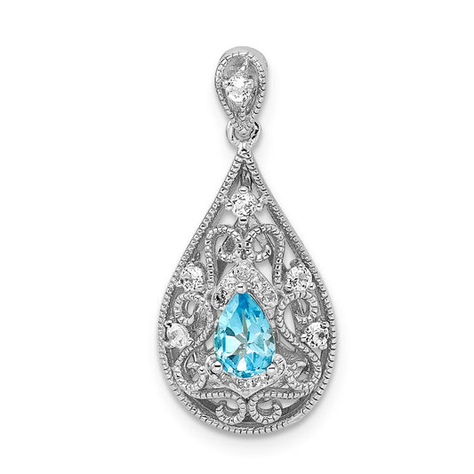 Sterling Silver Rhodium-plated Blue & White Topaz Teardrop Pendant