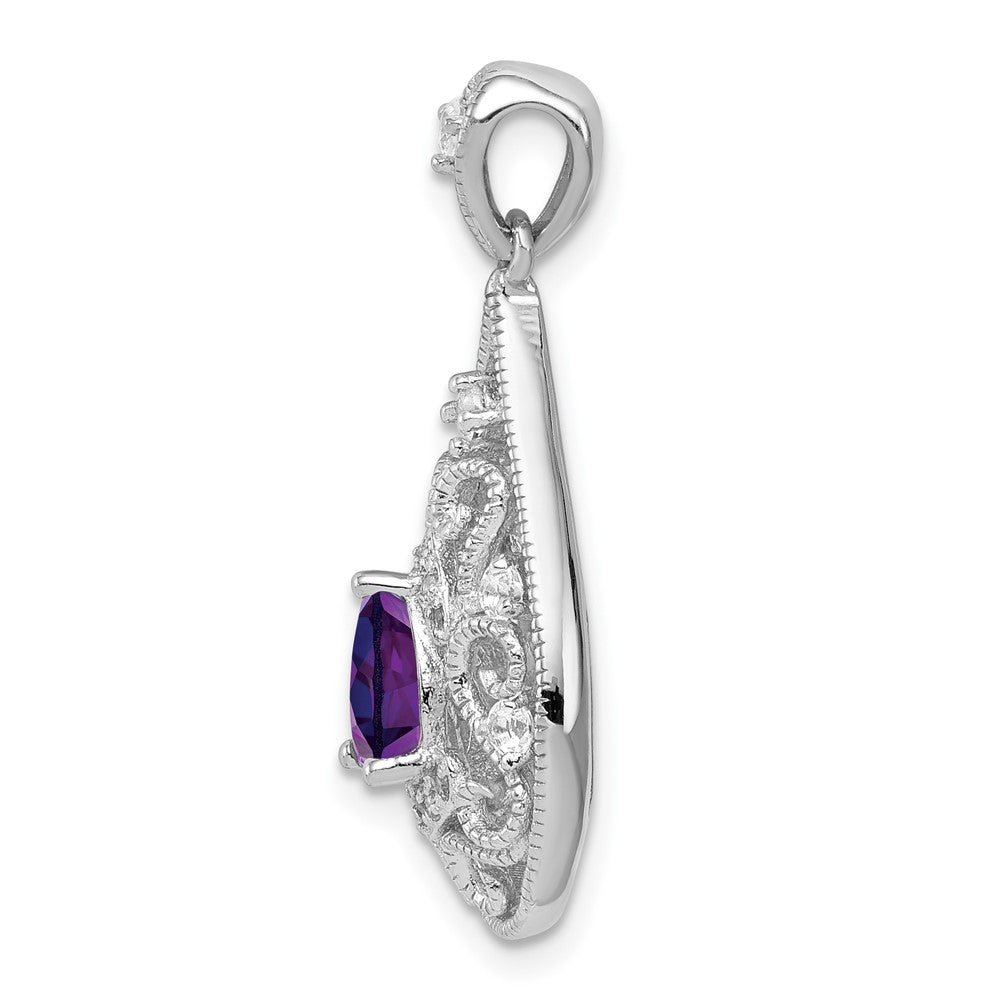 Sterling Silver Rhodium-plated Amethyst & White Topaz Teardrop Pendant