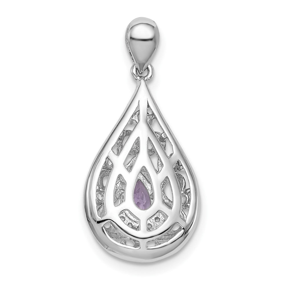 Sterling Silver Rhodium-plated Amethyst & White Topaz Teardrop Pendant